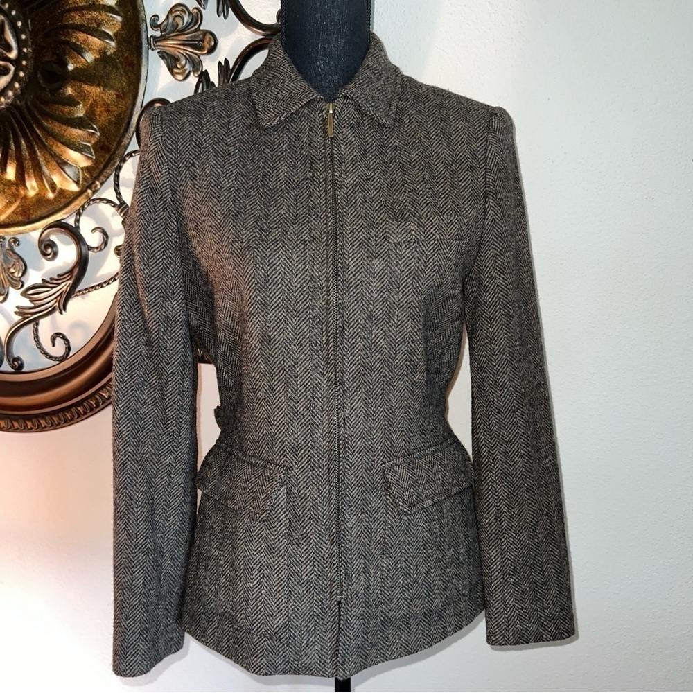 Ralph Lauren Women’s Herringbone Brown/Camel Blazer Full Zip Size 4
